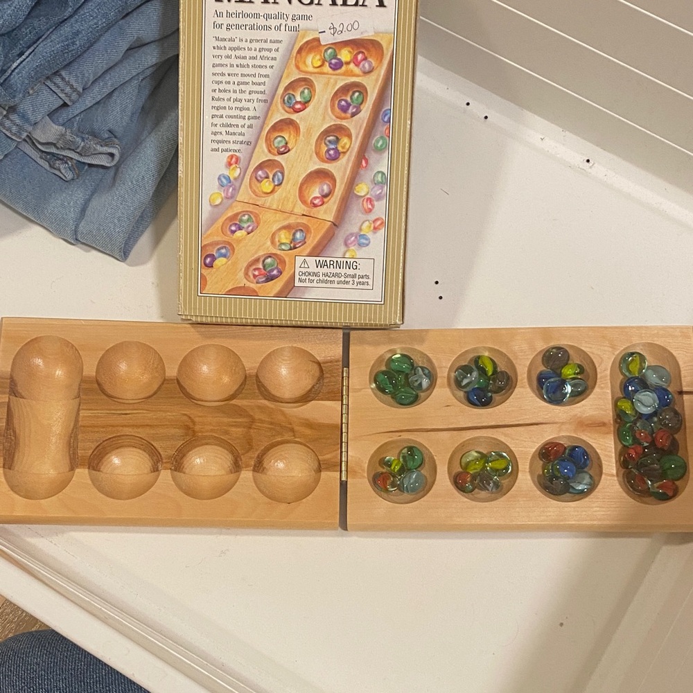 Classic Wooden Mancala Game Set with Colorful Marbles